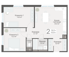 3 ккв (Евро) № 109 Дом: 15 Корп.: 3 , Секция 2  в ЖК Руднева 15