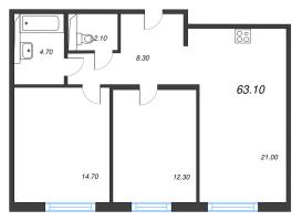 3 ккв (Евро) № 134 Дом: 15 Корп.: 1 , Секция 2  в ЖК Руднева 15