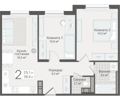 3 ккв (Евро) № 15 Дом: 15 Корп.: 1 , Секция 1  в ЖК Руднева 15