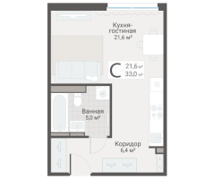 Студия № 105 Дом: 15 Корп.: 3 , Секция 2  в ЖК Руднева 15