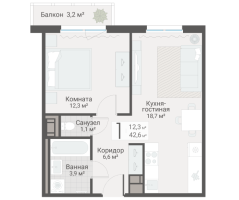 2 ккв (Евро) № 11 Дом: 15 Корп.: 3 , Секция 1  в ЖК Руднева 15