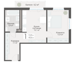 2 ккв (Евро) № 49 Дом: 15 Корп.: 3 , Секция 1  в ЖК Руднева 15