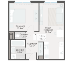 2 ккв (Евро) № 4 Дом: 15 Корп.: 3 , Секция 1  в ЖК Руднева 15