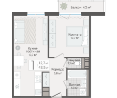 2 ккв (Евро) № 41 Дом: 15 Корп.: 1 , Секция 1  в ЖК Руднева 15