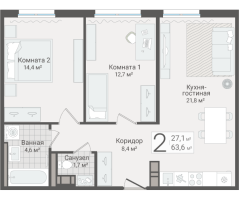 3 ккв (Евро) № 20 Дом: 15 Корп.: 1 , Секция 1  в ЖК Руднева 15