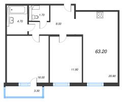 3 ккв (Евро) № 106 Дом: 15 Корп.: 1 , Секция 1  в ЖК Руднева 15