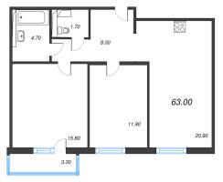 3 ккв (Евро) № 66 Дом: 15 Корп.: 1 , Секция 1  в ЖК Руднева 15