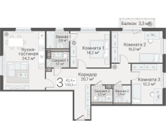 4 ккв (Евро) № 150 Дом: 15 Корп.: 1 , Секция 2  в ЖК Руднева 15