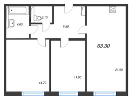 3 ккв (Евро) № 135 Дом: 15 Корп.: 1 , Секция 2  в ЖК Руднева 15