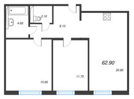 3 ккв (Евро) № 6 Дом: 15 Корп.: 1 , Секция 1  в ЖК Руднева 15