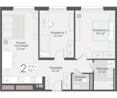 3 ккв (Евро) № 134 Дом: 15 Корп.: 1 , Секция 2  в ЖК Руднева 15