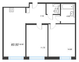 3 ккв (Евро) № 122 Дом: 15 Корп.: 2 , Секция 2  в ЖК Руднева 15