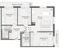 4 ккв (Евро) № 23 Дом: 15 Корп.: 1 , Секция 1  в ЖК Руднева 15