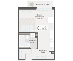 Студия № 140 Дом: 15 Корп.: 3 , Секция 2  в ЖК Руднева 15