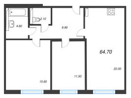 3 ккв (Евро) № 7 Дом: 15 Корп.: 1 , Секция 1  в ЖК Руднева 15