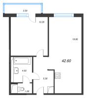 2 ккв (Евро) № 207 Дом: 15 Корп.: 1 , Секция 2  в ЖК Руднева 15