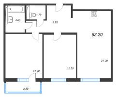 3 ккв (Евро) № 172 Дом: 15 Корп.: 1 , Секция 2  в ЖК Руднева 15
