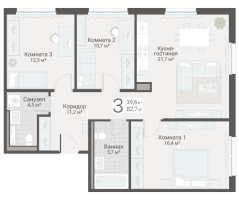 4 ккв (Евро) № 3 Дом: 15 Корп.: 3 , Секция 1  в ЖК Руднева 15