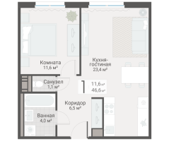 2 ккв (Евро) № 111 Дом: 15 Корп.: 3 , Секция 2  в ЖК Руднева 15