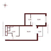 2 ккв (Евро) № Н-9.35 Корп.: 1 , Секция 1  в ЖК SAAN Удельный парк