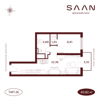 2 ккв (Евро) № Н-8.34 Корп.: 1 , Секция 1  в ЖК SAAN Удельный парк