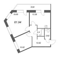2 ккв № 2 Корп.: 1 , Секция 1  в ЖК СМАРТ