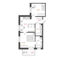 2 ккв № 346 Корп.: 1 , Секция 5  в ЖК STAVNI Обводный