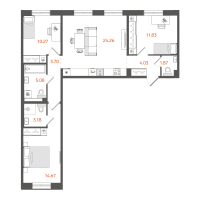 4 ккв (Евро) № 301 Корп.: 1 , Секция 4  в ЖК STAVNI Обводный