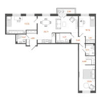 4 ккв (Евро) № 270 Корп.: 1 , Секция 4  в ЖК STAVNI Обводный
