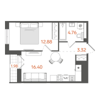 2 ккв (Евро) № 207 Корп.: 1 , Секция 3  в ЖК STAVNI Обводный