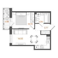 2 ккв (Евро) № 31 Корп.: 1 , Секция 1  в ЖК STAVNI Обводный