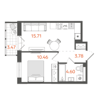 2 ккв (Евро) № 246 Корп.: 1 , Секция 3  в ЖК STAVNI Обводный