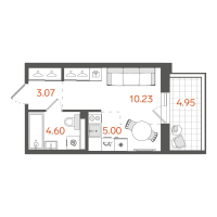 Студия № 211 Корп.: 1 , Секция 3  в ЖК STAVNI Обводный