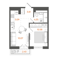 2 ккв (Евро) № 29 Корп.: 1 , Секция 1  в ЖК STAVNI Обводный