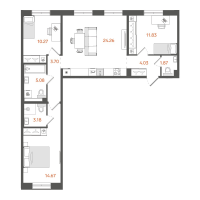 4 ккв (Евро) № 277 Корп.: 1 , Секция 4  в ЖК STAVNI Обводный