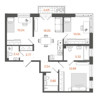 4 ккв (Евро) № 336 Корп.: 1 , Секция 5  в ЖК STAVNI Обводный