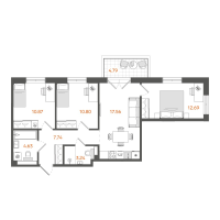 4 ккв (Евро) № 1 Корп.: 1 , Секция 1  в ЖК STAVNI Обводный
