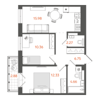 3 ккв (Евро) № 111 Корп.: 1 , Секция 2  в ЖК STAVNI Обводный