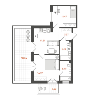 2 ккв № 339 Корп.: 1 , Секция 5  в ЖК STAVNI Обводный