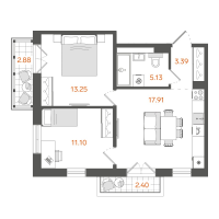 2 ккв (Евро) № 30 Корп.: 1 , Секция 1  в ЖК STAVNI Обводный
