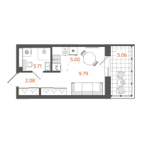 Студия № 98 Корп.: 1 , Секция 2  в ЖК STAVNI Обводный