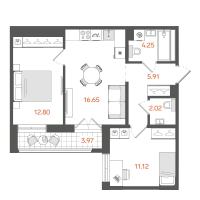 3 ккв (Евро) № 340 Корп.: 1 , Секция 5  в ЖК STAVNI Обводный