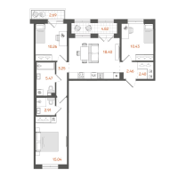 4 ккв (Евро) № 342 Корп.: 1 , Секция 5  в ЖК STAVNI Обводный