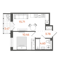 2 ккв (Евро) № 206 Корп.: 1 , Секция 3  в ЖК STAVNI Обводный