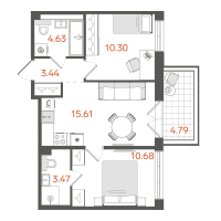 3 ккв (Евро) № 173 Корп.: 1 , Секция 3  в ЖК STAVNI Обводный