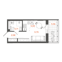 Студия № 134 Корп.: 1 , Секция 2  в ЖК STAVNI Обводный