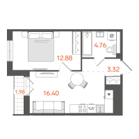 2 ккв (Евро) № 237 Корп.: 1 , Секция 3  в ЖК STAVNI Обводный