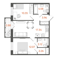 3 ккв (Евро) № 185 Корп.: 1 , Секция 3  в ЖК STAVNI Обводный