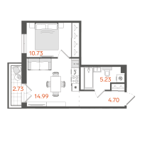 2 ккв (Евро) № 208 Корп.: 1 , Секция 3  в ЖК STAVNI Обводный