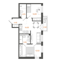 3 ккв (Евро) № 2 Корп.: 1 , Секция 1  в ЖК STAVNI Обводный